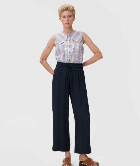 GANNI cropped navy dress pants made with circulose recycled material
