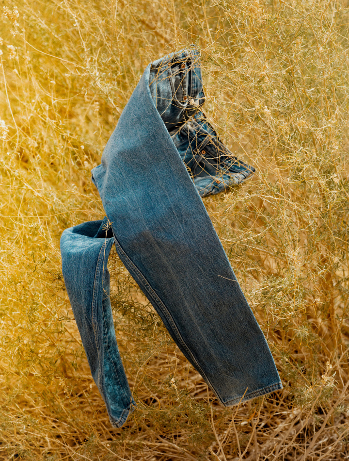 Levi's 501 Denim Floating in field of yellow grass and flowers